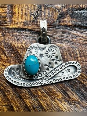 Sterling Silver Kingman Turquoise Cowboy Hat Pendant Southwestern Charm